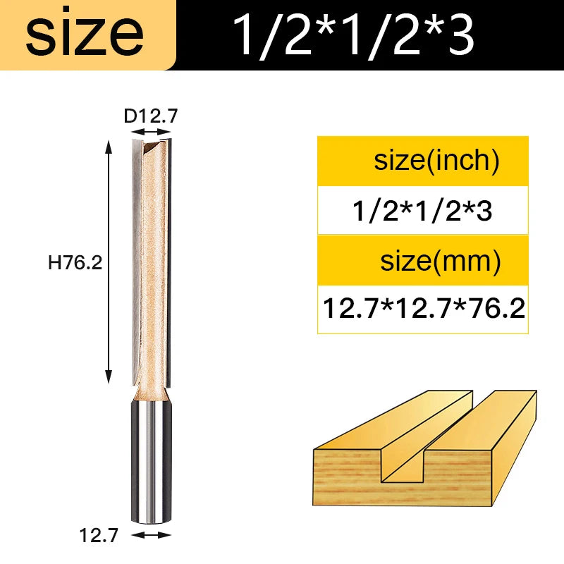 Straight Router Bits 1/2 1/4 Shank Double Flute Plunge Milling Cutter Carbide Tipped Woodworking Trimming Slotting Tool