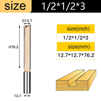 Straight Router Bits 1/2 1/4 Shank Double Flute Plunge Milling Cutter Carbide Tipped Woodworking Trimming Slotting Tool