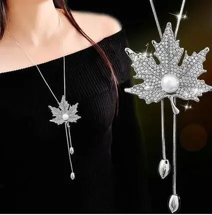 Imitation Pearl Necklaces Retro Popular Vintage Leaf Collar Statement Necklace Long Jewelry for Women