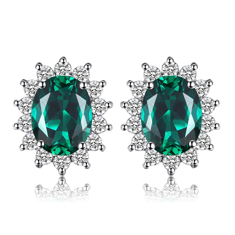 Created Blue Sapphire Ruby 925 Sterling Silver Stud Earrings Natural Amethyst Garnet Peridot Topaz Princess Diana