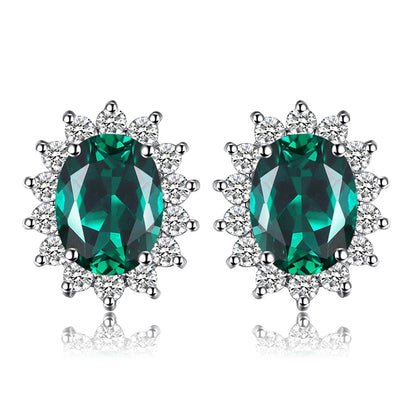 Created Blue Sapphire Ruby 925 Sterling Silver Stud Earrings Natural Amethyst Garnet Peridot Topaz Princess Diana