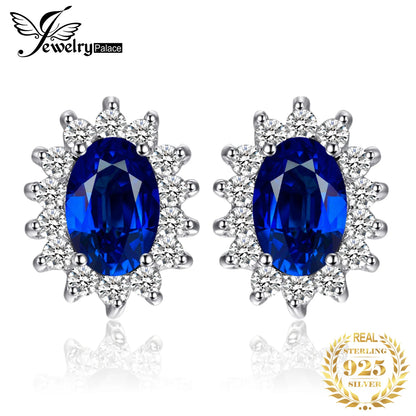 Created Blue Sapphire Ruby 925 Sterling Silver Stud Earrings Natural Amethyst Garnet Peridot Topaz Princess Diana