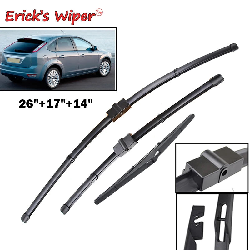 Erick'S Wiper Front & Rear Wiper Blades Set for Ford Focus 2 Hatch 2005 - 2011 Windshield Windscreen Window Brushes 26"+17"+14"