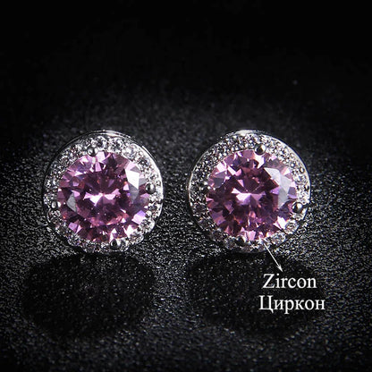 Classic Green AAA Cubic Zirconia Stud Earrings round Crystal Girl Ear Studs for Women Multicolor Fashion Jewelry Brincos AE176