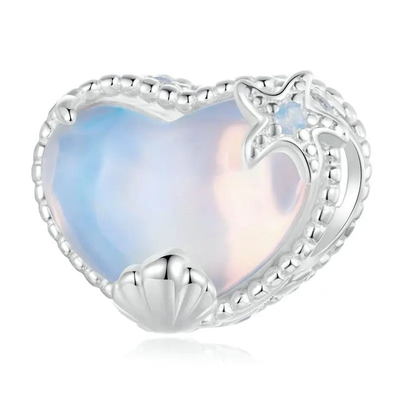 925 Sterling Silver Colorful Ocean Starfish round Heart Charm Butterfly Murano Glass Bead Fit Original Bracelet DIY Gift