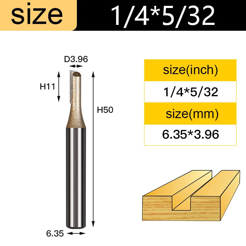 Straight Router Bits 1/2 1/4 Shank Double Flute Plunge Milling Cutter Carbide Tipped Woodworking Trimming Slotting Tool