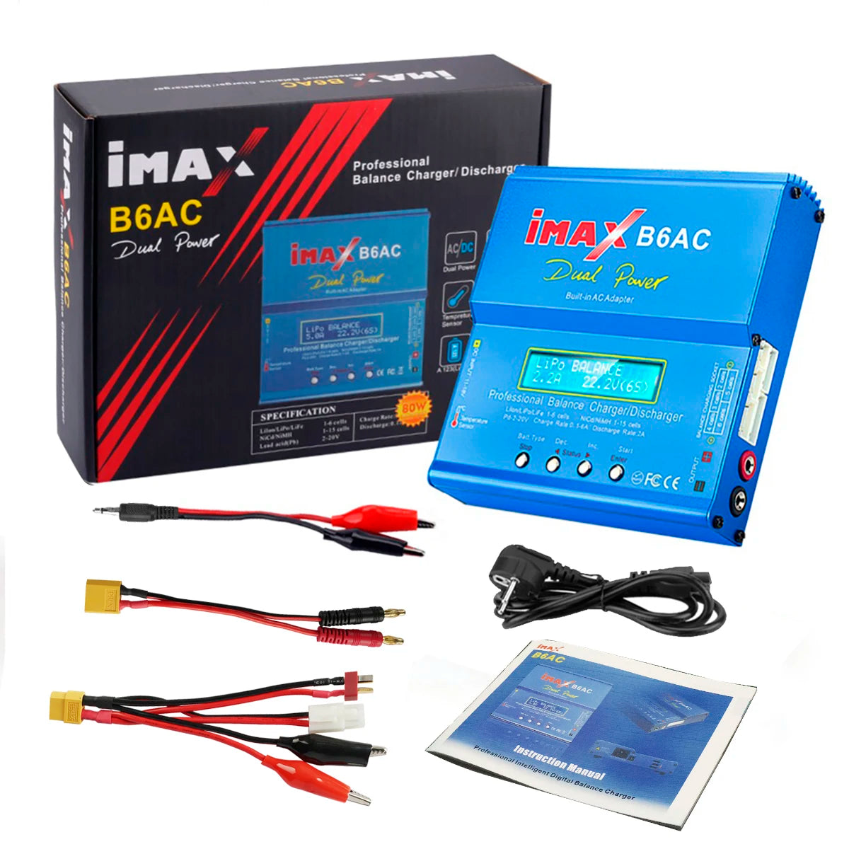 Imax B6AC 80W 6A Lipo Charger Balancer for Nimh Nicd Lipo Life Li-Ion Pb Battery LCD Screen Display RC Charger Discharger XT60