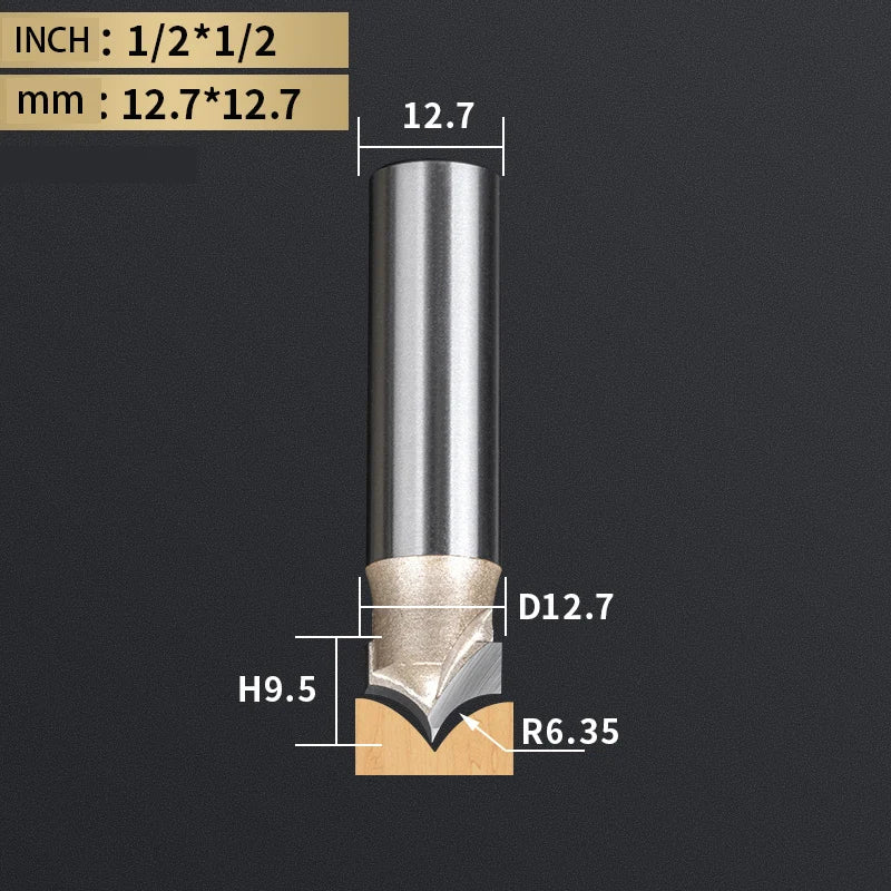 Point Cutting round over Bit Woodworking Tools Carving Tool Tungsten Carbide CNC Router Bit for Wood 1/2 Shank