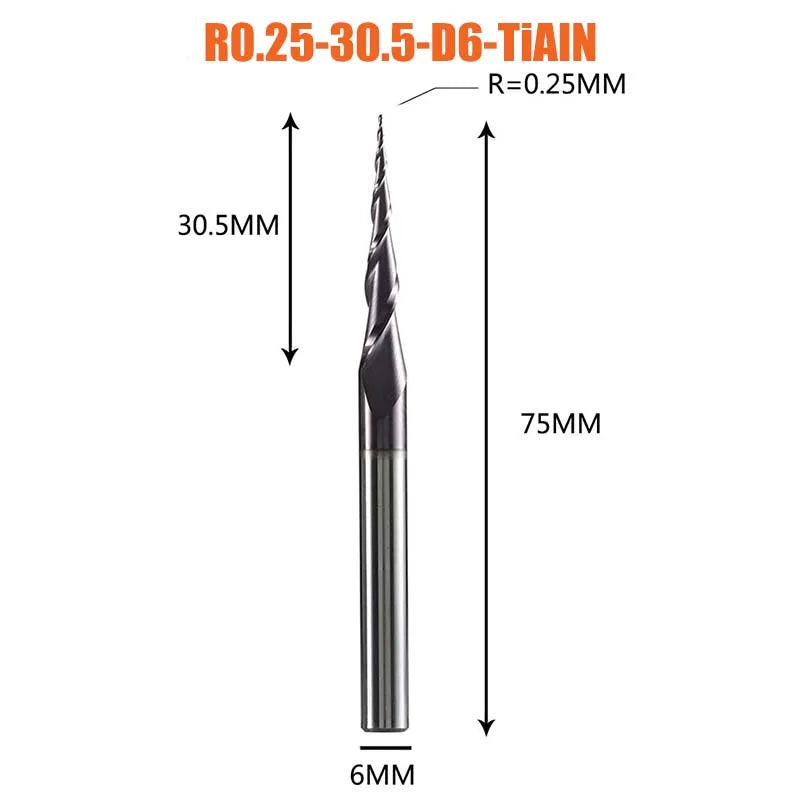 1 Pcs Solid Carbide Coated Taper Ball Nose Bit CNC Milling Cutter Router Bits for Wood and Cutters for Metal End Mill