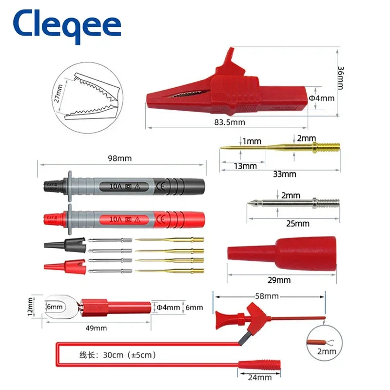 P1300 Series Multimeter Test Lead Kit 4Mm Banana Plug Cable Test Hook Clip Probe Alligator Clip Automotive Tool Kit