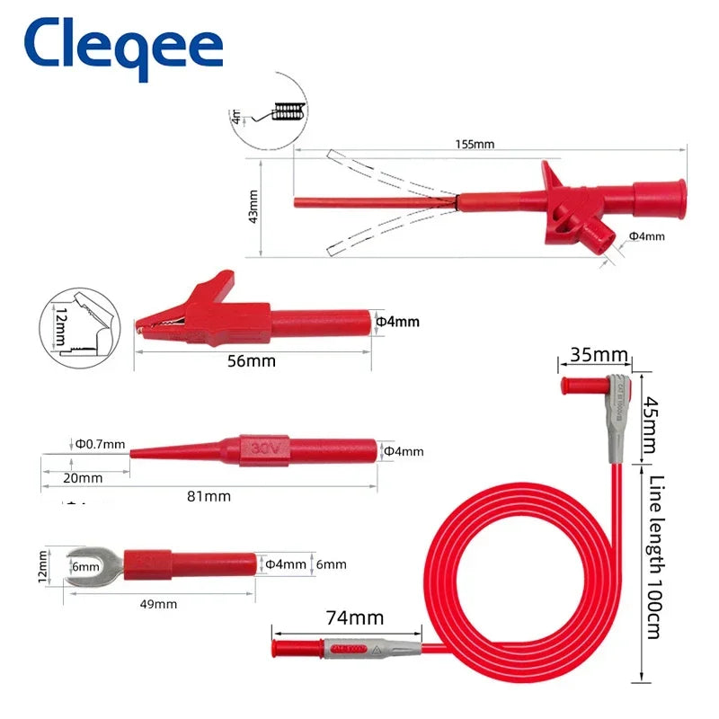 P1300 Series Multimeter Test Lead Kit 4Mm Banana Plug Cable Test Hook Clip Probe Alligator Clip Automotive Tool Kit