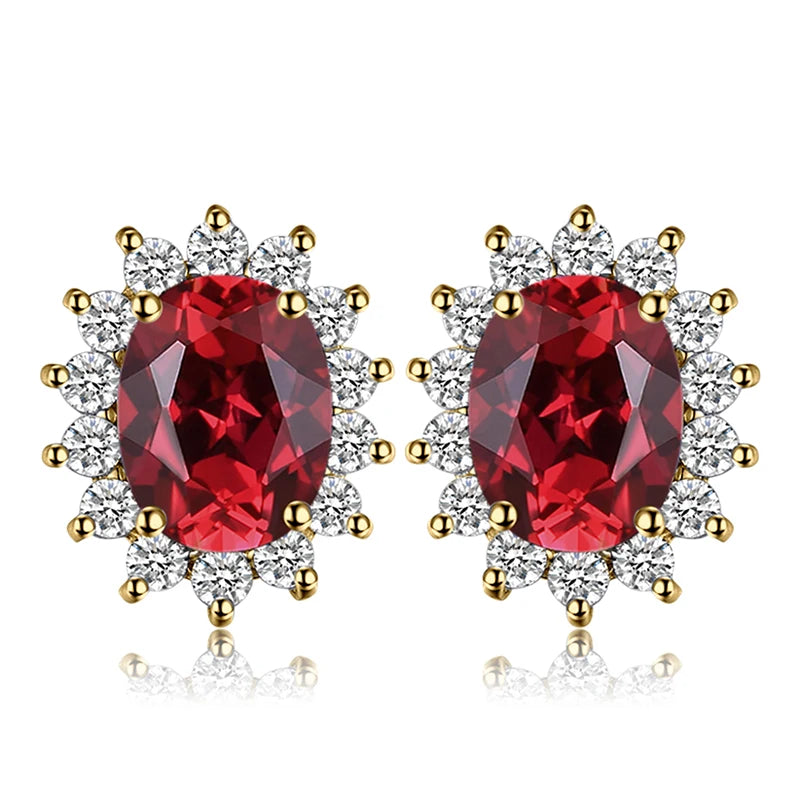 Created Blue Sapphire Ruby 925 Sterling Silver Stud Earrings Natural Amethyst Garnet Peridot Topaz Princess Diana