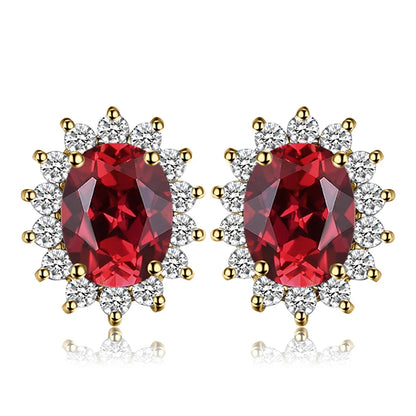 Created Blue Sapphire Ruby 925 Sterling Silver Stud Earrings Natural Amethyst Garnet Peridot Topaz Princess Diana