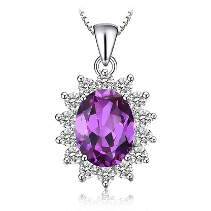 Princess Diana Created Blue Sapphire Ruby Simulated Emerald 925 Sterling Silver Pendant Necklace Women No Chain