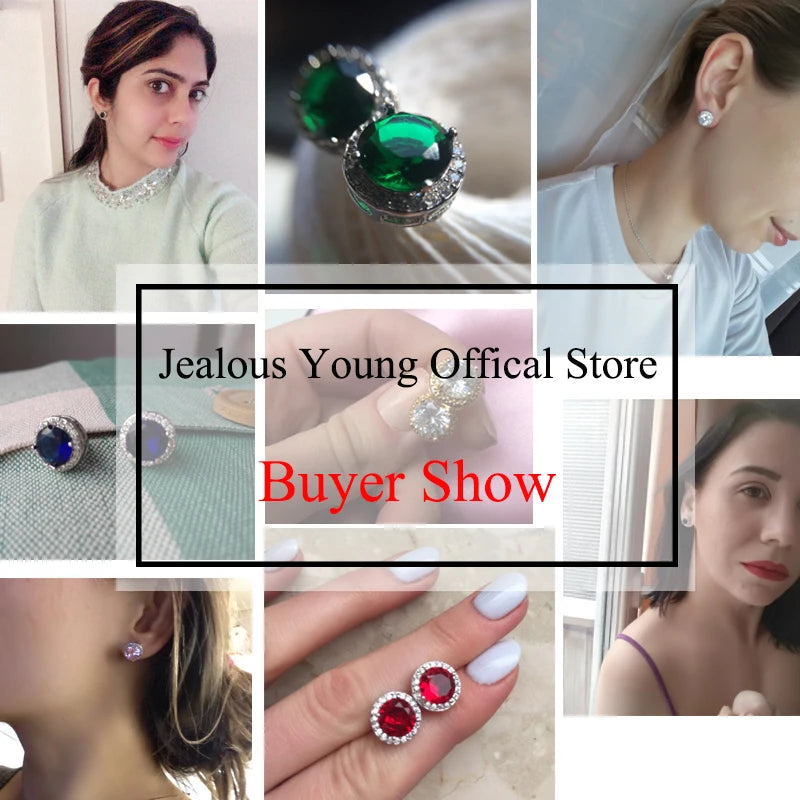 Classic Green AAA Cubic Zirconia Stud Earrings round Crystal Girl Ear Studs for Women Multicolor Fashion Jewelry Brincos AE176