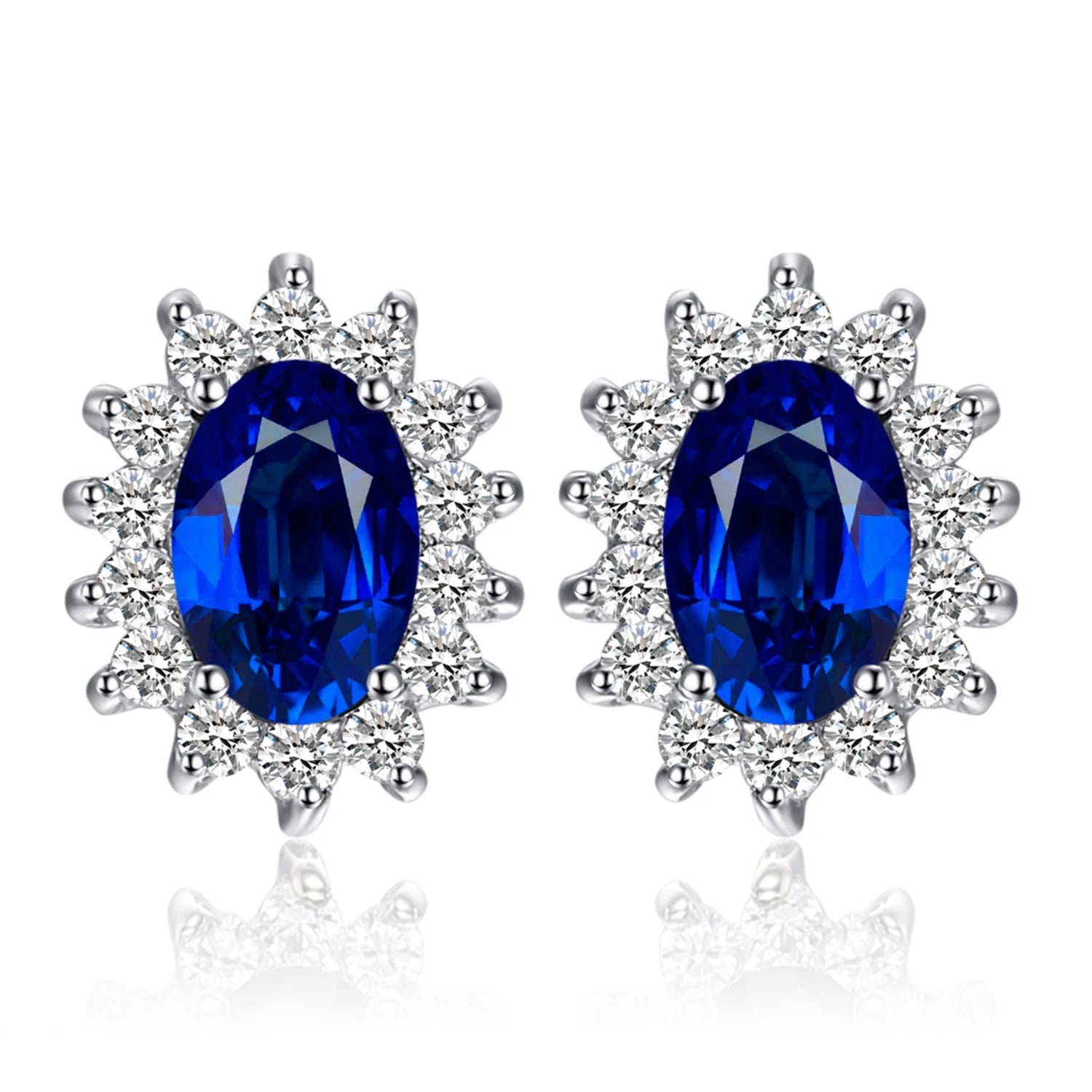 Created Blue Sapphire Ruby 925 Sterling Silver Stud Earrings Natural Amethyst Garnet Peridot Topaz Princess Diana