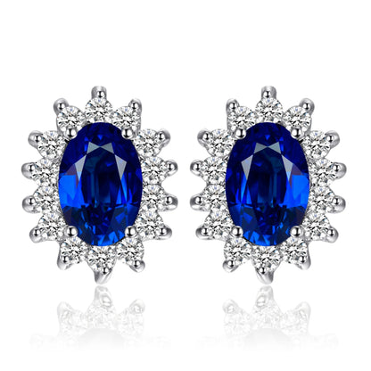 Created Blue Sapphire Ruby 925 Sterling Silver Stud Earrings Natural Amethyst Garnet Peridot Topaz Princess Diana