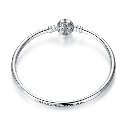 925 Sterling Silver Bracelet – Barrel Snap Clasp, Cubic Zirconia, Bangle Bracelet, Chain Bracelet, Charm, Sizes 17–21