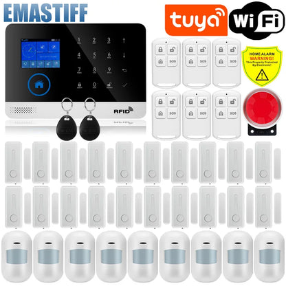 Wireless Tuya APP SIM GSM Home RFID Burglar Security LCD Touch Keyboard WIFI GSM Alarm System Sensor Kit Russian,Spanish Voice