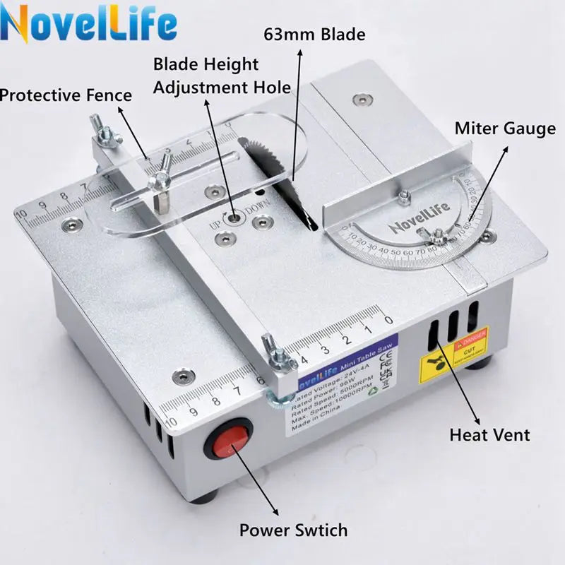 Mini Table Saw Small Woodworking Electric Bench Saw Handmade DIY Hobby Model Crafts Cutting Tool 775 Motor 96W 63Mm HSS Blade R1