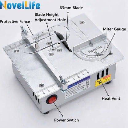 Mini Table Saw Small Woodworking Electric Bench Saw Handmade DIY Hobby Model Crafts Cutting Tool 775 Motor 96W 63Mm HSS Blade R1