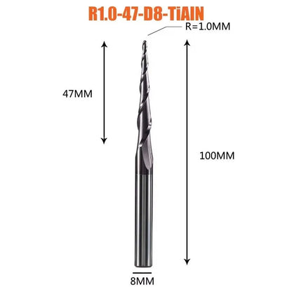 1 Pcs Solid Carbide Coated Taper Ball Nose Bit CNC Milling Cutter Router Bits for Wood and Cutters for Metal End Mill