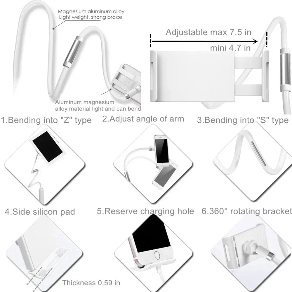 Desktop Phone Tablet Stands 130Cm Tablet Holder Adjustable Mount for Tablet 4.0 to 11 Inch Bed Tablet PC Stand Metal Support