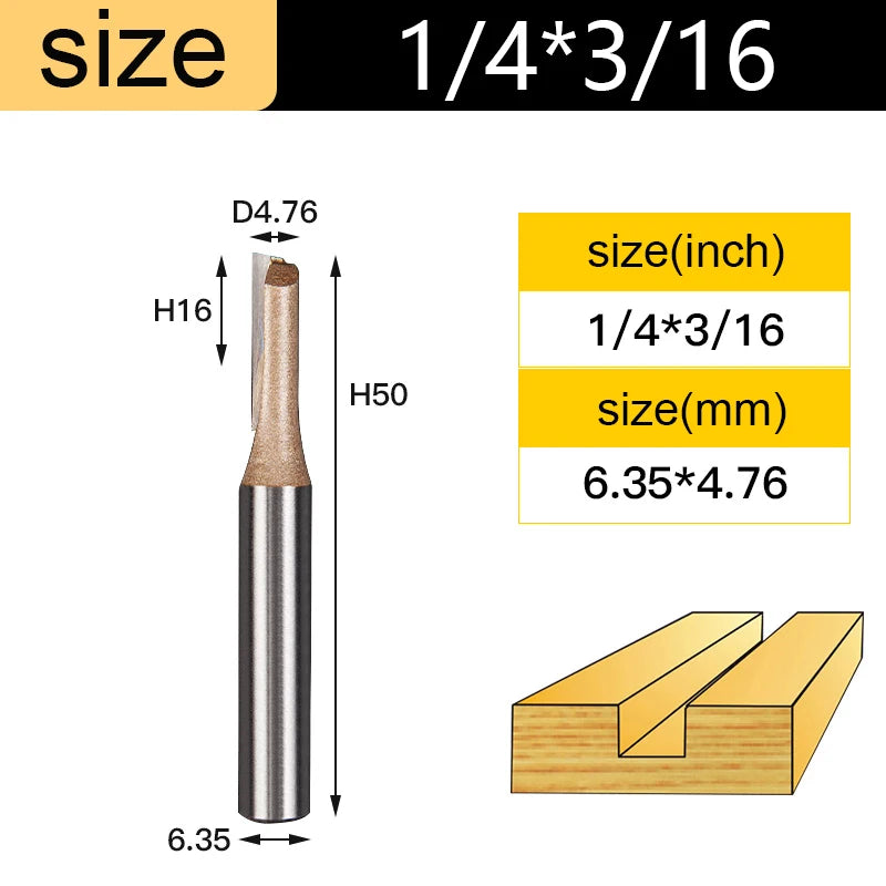 Straight Router Bits 1/2 1/4 Shank Double Flute Plunge Milling Cutter Carbide Tipped Woodworking Trimming Slotting Tool