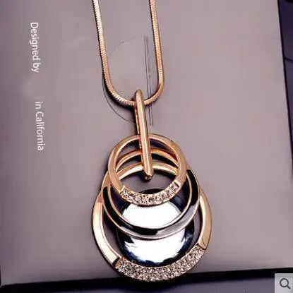 Gold&Silver Color Rhinestone Long Necklace Vintage Punk Triangle Square Oval Crystal Glass Pendant Necklaces Women Jewelry