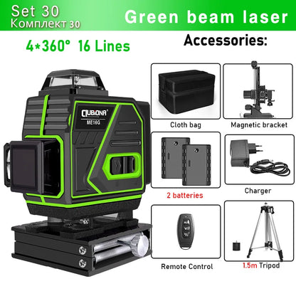 16/12 Lines Self-Leveling Remote Control Outdoor Mode - Receiver Auto 3X360 Green Beam Line Laser Level