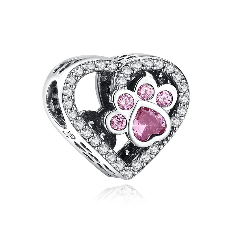 Original 925 Sterling Silver Charm Bead Love Dog Cat Paw Panda Firefly Pendant Charms Fit Bracelets Necklaces Women Jewelry