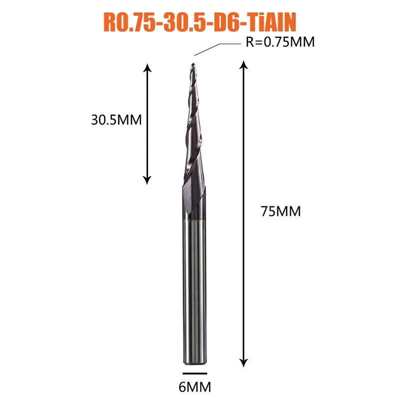 1 Pcs Solid Carbide Coated Taper Ball Nose Bit CNC Milling Cutter Router Bits for Wood and Cutters for Metal End Mill
