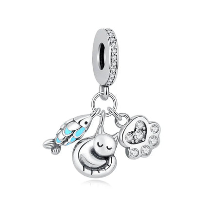 Original 925 Sterling Silver Charm Bead Love Dog Cat Paw Panda Firefly Pendant Charms Fit Bracelets Necklaces Women Jewelry
