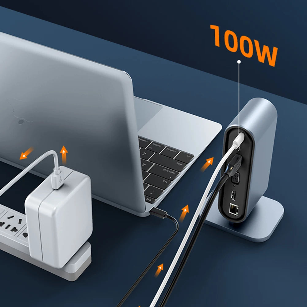 USB C Docking Station PD 100W USB C HUB Type C to Hdmi-Compatible Adapter 4K 30Hz VGA RJ45 USB 3.0 HUB USB Splitter for Macbook