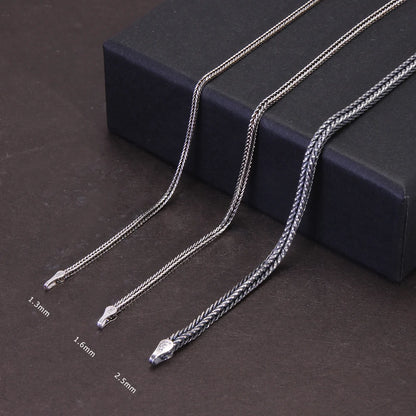 Real Pure 925 Sterling Silver Necklace Chain Women and Men Vintage Foxtail 1.6Mm Retro Solid Thai Silver Italy Fine Jewelry