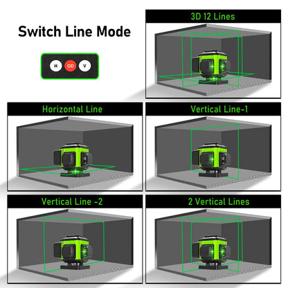 16/12 Lines Self-Leveling Remote Control Outdoor Mode - Receiver Auto 3X360 Green Beam Line Laser Level