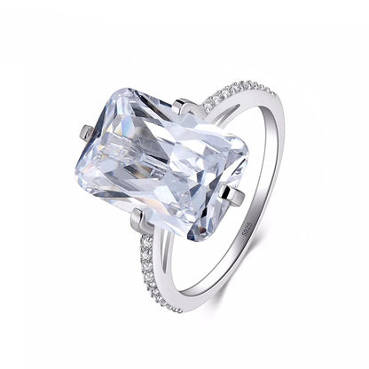 100% 925 Sterling Silver Rectangle 5A Clear Zircon Luxury Rings Anniversary Engagement Jewelry for Women Fashion Rings