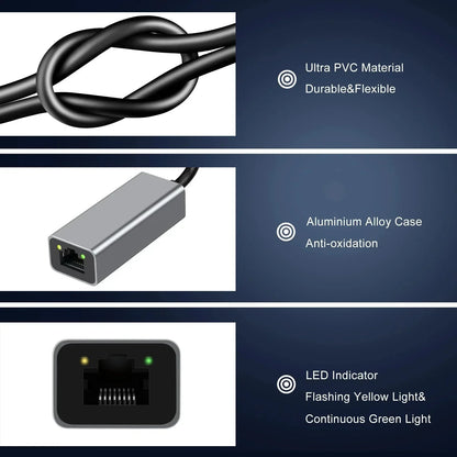 Adaptateur Ethernet USB Type C 1000Mbps, Carte Réseau RJ45 USB 3.0 Pour Macbook PC Windows XP 7 Câble Internet Lan USB Android