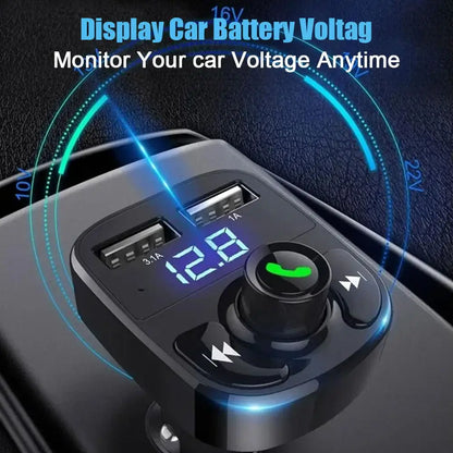 Car Charger Wireless Bluetooth FM Transmitter Hands-Free Calling Radio Receiver Mp3 Music Stereo Adapter Dual USB Port Charger