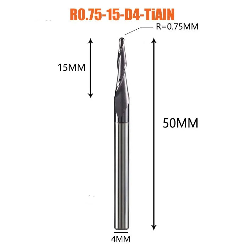 1 Pcs Solid Carbide Coated Taper Ball Nose Bit CNC Milling Cutter Router Bits for Wood and Cutters for Metal End Mill