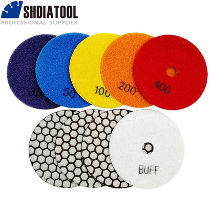 6Pcs/Pk Diamond Dry Polishing Pads Granite Marble Flexible Resin Sanding Discs 100Mm Ceramic Stone Polisher 4Inches