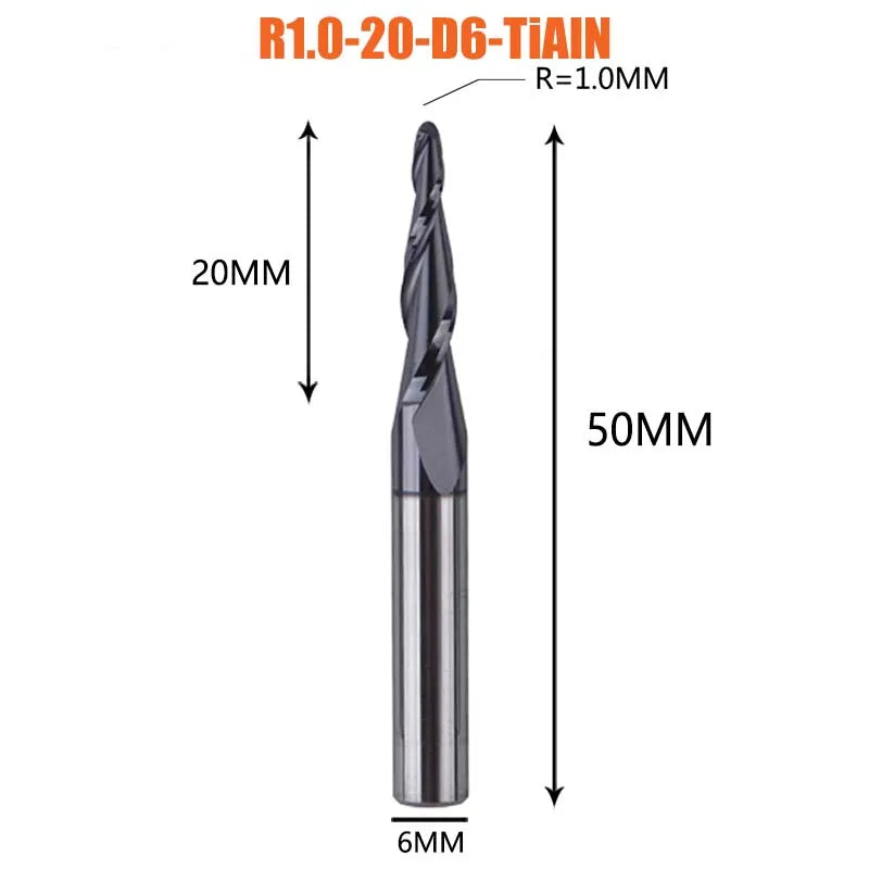 1 Pcs Solid Carbide Coated Taper Ball Nose Bit CNC Milling Cutter Router Bits for Wood and Cutters for Metal End Mill