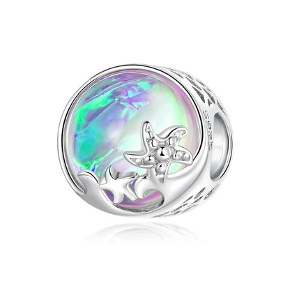 925 Sterling Silver Colorful Ocean Starfish round Heart Charm Butterfly Murano Glass Bead Fit Original Bracelet DIY Gift