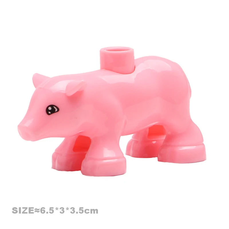 Big Building Blocks Accessories Farm Animals Zoo Compatible with Duplos Cat Pig Dog Rabbit Monkey Hippo Sheep Children Toys Gift