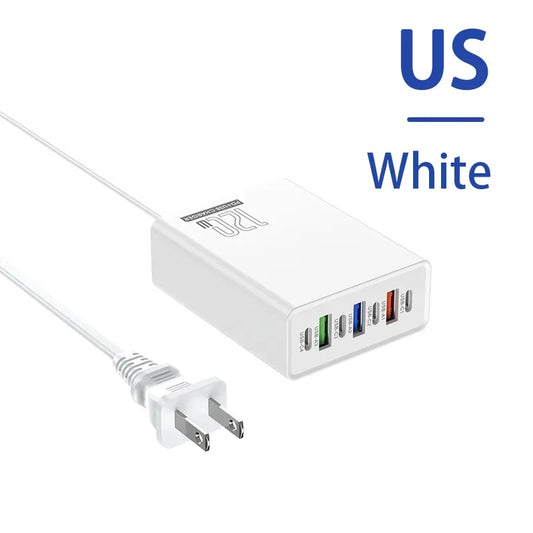 120W Desktop Phone Charger Adapter Power Multiports USB Type-C Fast Charging EU/US/UK Plug for Iphone  Huawei Plug
