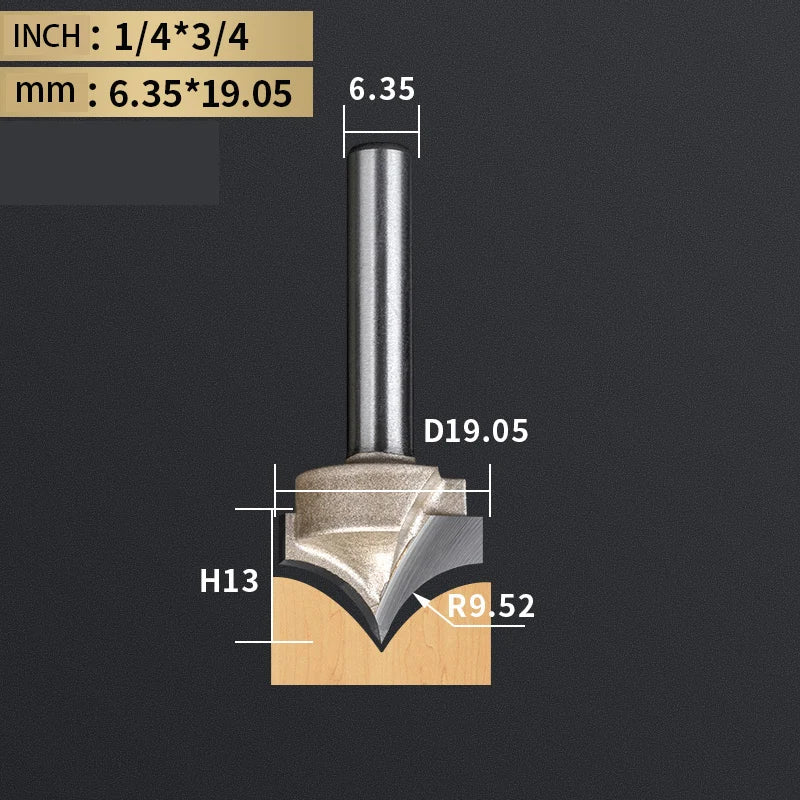 Point Cutting round over Bit Woodworking Tools Carving Tool Tungsten Carbide CNC Router Bit for Wood 1/2 Shank