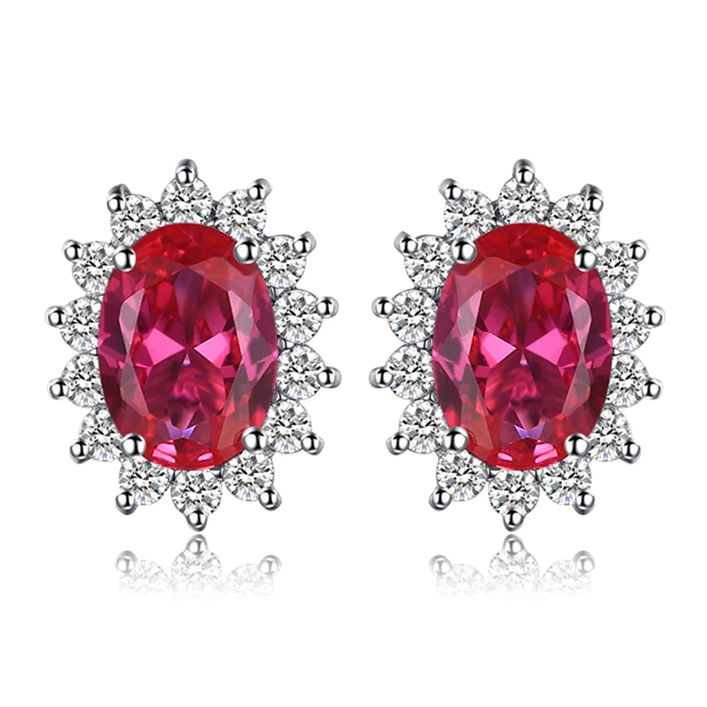Created Blue Sapphire Ruby 925 Sterling Silver Stud Earrings Natural Amethyst Garnet Peridot Topaz Princess Diana