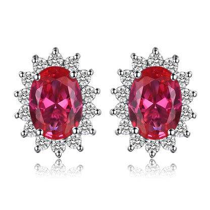 Created Blue Sapphire Ruby 925 Sterling Silver Stud Earrings Natural Amethyst Garnet Peridot Topaz Princess Diana