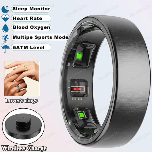 New R10 Smart Ring with Wireless Charging,Health Sleep Monitor,5Atm & Ip68 Waterproof,Multi-Sport Mode for Android IOS Men Women