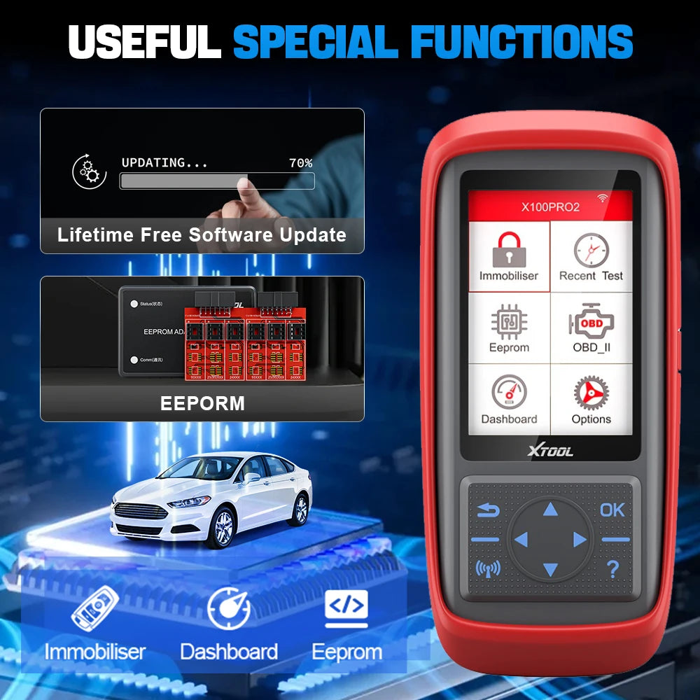 X100 Pro2 OBD2 Automotive Scanner Key Programmer with EEPROM Adapter Code Reader Car Diagnostic Tools Lifetime Free Update